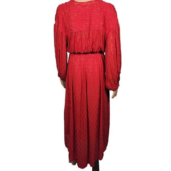 Anthropologie Women's Allene Shimmer Maxi Dress W/ Gold Metallic in Red Size XXS - Picture 9 of 14